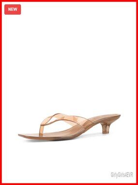 Women's Kitten Heel Sandals 1.5 Inch Low Heel Square Toe Thong Mules
